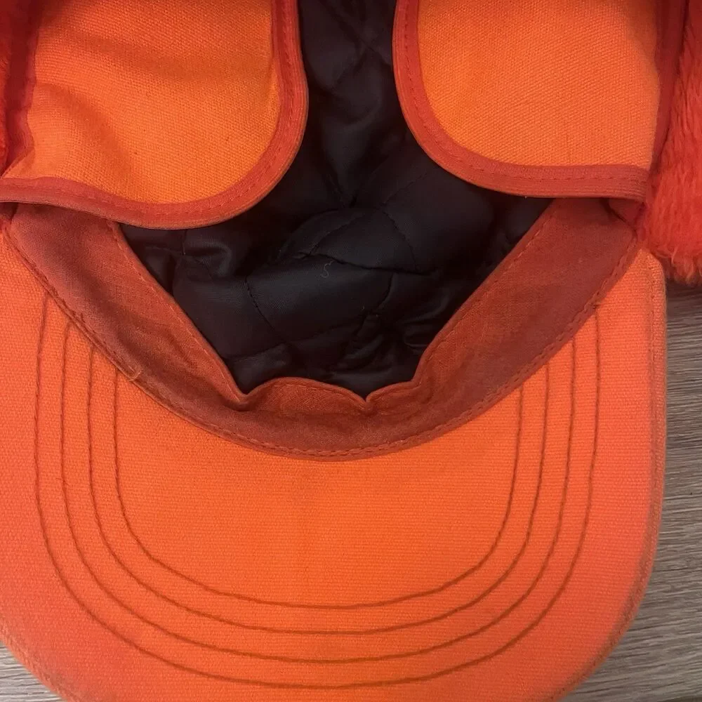 Vintage Whitewater Outdoors Orange Hunting Hat Trapper Cap Ear Flaps USA Made